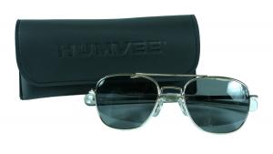 HUMVEE HMV-57B-MATT Polarized Bayonette Style Military Sunglasses with Gray Lens and Matte Silver Frame, 57mm