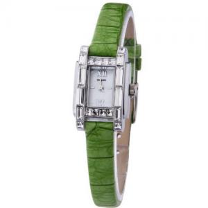 Đồng hồ TIME100 Fashion Diamond Square Shell Dial Green Leather Strap Ladies Watch #W50224L.01A