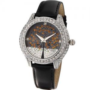 Đồng hồ Time100 Ladies' Wishing Tree Diamond Black Leather Strap Fashion Watch#W50022L.01A