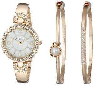 Anne Klein Women's AK/1960GBST Swarovski Crystal-Accented Gold-Tone Bangle Watch and Bracelet Set