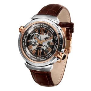 TIME100 Fashion Genuine Leather Strap Automatic Self-winding Mechanical World Time Zones Watch #W60043G.02A