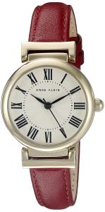 Anne Klein Women's AK/2246CRRD Gold-Tone and Red Leather Strap Watch