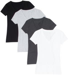 4 Pack Zenana Women's Basic V-Neck T-Shirts