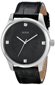GUESS Men's U0539G1 Dressy Black Watch with Genuine Diamond Markers
