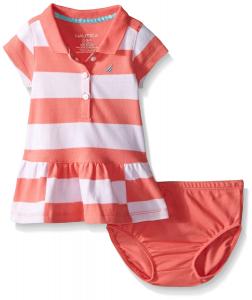Nautica Baby Girls Pique Dress with Offset Stripes