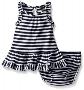 Nautica Baby Girls Drop Waist Stripe Dress with Ruffle Details