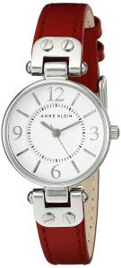 Anne Klein Women's 109443WTRD Silver-Tone White Dial and Red Leather Strap Watch