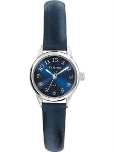 Carriage Women's C2A871 Silver-Tone Round Case Blue Dial Navy Leather Strap Watch