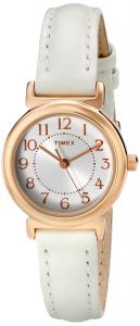 Timex Women's T2P4319J Main Street Modern Minis Rose Gold-Tone Watch with White Leather Band
