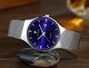 Fashion Mens Watch Mesh Band Japanese Analog Quartz Movt Thin Dial Date Wrist Watches,Blue