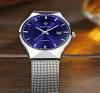Fashion Mens Watch Mesh Band Japanese Analog Quartz Movt Thin Dial Date Wrist Watches,Blue