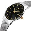 Tamlee Fashion Casual Brand Men's Quartz Watch Date Mesh Steel Strap Ultra Thin Dial Clock (Black)