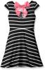 Zunie Girls' Capsleeve Ribbed Striped Skater Dress with Chiffon Bow