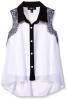Amy Byer Girls' Sleeveless Button Front Blouse with Contrast Lace