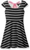 Zunie Girls' Capsleeve Ribbed Striped Skater Dress with Chiffon Bow