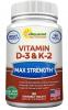 Vitamin D3 with K2 Supplement - 180 Chewable Tablets, Max Strength D-3 Cholecalciferol & K-2 MK7 to Support Healthy Bones, Teeth, Heart - Antioxidant D 3 & K 2 MK-7 Energy Formula for Men Women Teens