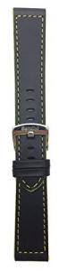 Leather Watch Strap Band, Racer, 18mm, Black with Yellow Stitching