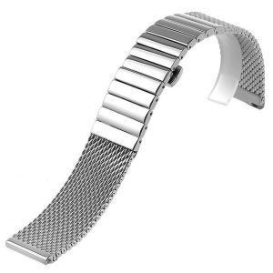 YISUYA Silver Polished 18mm Mesh Butterfly Clasp Stainless Steel Watch Strap Watch Bands