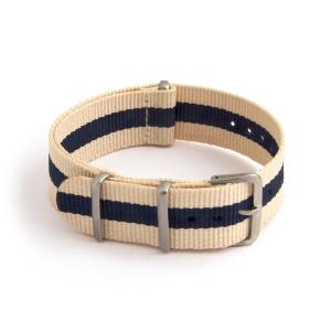 Beige and Navy Blue Stripe 18mm Nylon Watch Strap