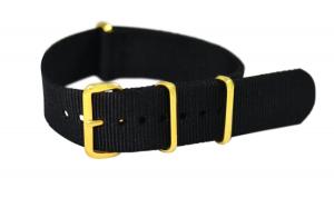 18mm Premium Nato Yellow Gold Nylon Solid Black Interchangeable Replacement Watch Strap Band