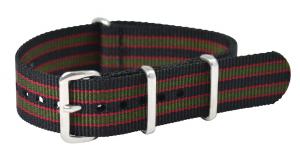 18mm Premium Nato Ss Nylon Striped Black / Green / Red Interchangeable Replacement Watch Strap Band
