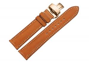 iStrap 18mm Calfskin Leather Watch Band Strap Button Deployment Rose Gold Buckle Replacement Brown 18