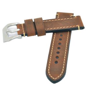 Brown 24mm Genuine Leather Wristwatch Watch Band Oil Tan Vintage Watchband for Men with Stainless Buckle