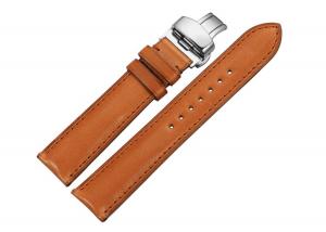 iStrap 18mm Calf Leather Watch Band Strap Button Butterfly Deployment Buckle Replacement Clasp Brown 18