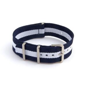 Navy Blue and White Stripe 18mm Nylon Watch Strap