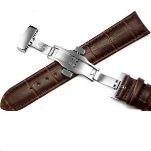 BOS 24mm Real Leather Replacement Strap Wrist Band Watchband with Staineless Steel Butterfly clasp