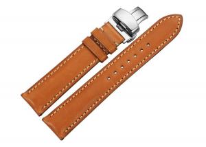 iStrap 18mm Calfskin Leather Watch Band Strap Button Deployment Buckle Replacement Clasp Brown 18