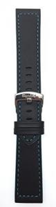 Leather Watch Strap Band, Racer, 18mm, Black with Blue Stitching