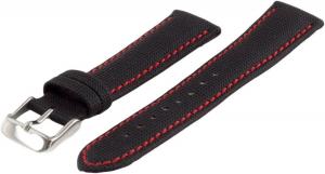 Mens 18mm MS744 Sailcloth Style Hadley Roma Black w/ Red Sailcloth Style Watch Band Strap