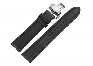 iStrap 20mm Calf Leather Watch Band Strap Button Butterfly Deployment Buckle Replacement Clasp Black 20