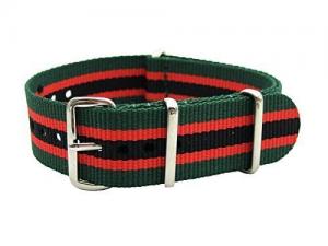 HNS NATO 18mm Green Red Black Strip Ballistic Nylon Watch Strap Polished Ring NT157