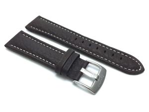 18mm Brown Classic Genuine Leather Buffalo Pattern Watch Strap Band, with White Stitching, NEW!