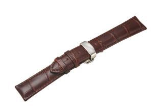 Uyoung 18mm Men's Brown Genuine Leather Crocodile Grain Push Butterfly Clasp Watch Band