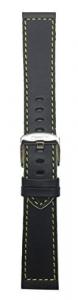 Leather Watch Strap Band, Racer, 18mm, Black with Green Stitching