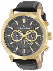 Lucien Piccard Men's 12011-YG-014 Monte Viso Chronograph Grey Textured Dial Black Leather Band Watch