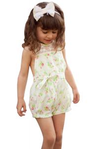 Pretty Girls Floral Playsuit One-piece Kids Baby Romper Shorts Lace Clothes 2-7y
