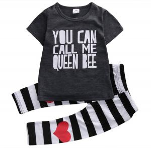 Little Girls "You can call me queen bee" T-shirt and Striped Pants Outfit