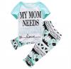 Little Girls "MY MOM NEEDS CAFFEINE" T-shirt and Ruffle Cropped Pants Outfit