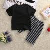 Little Boys Short Sleeve Letters Print T-shirt and Striped Shorts Outfit