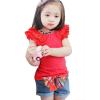 BOBORA Kids Girls Ruffled Sleeves T-shirt+ Bow-knot Jeans Pants Outfits Red