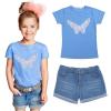 Chinatera 2pc Summer Baby Girl Short Clothes Set:Butterfly Shirt+Denim Pants