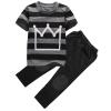 Little Boys Short Sleeve Striped Crown Print T-shirt and Pants Outfit