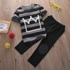 Little Boys Short Sleeve Striped Crown Print T-shirt and Pants Outfit