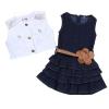 Yo Coco Girls White Solid Coat + Blue A-line Denim Dresses Girls 2 Pcs Set Outfit