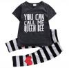 Little Girls "You can call me queen bee" T-shirt and Striped Pants Outfit