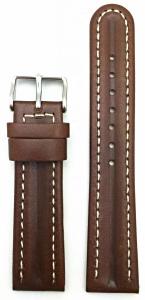 20mm, Semi-Oil Brown Leather, Creamy-White Stitches, Nicely Dimpled in the Middle Watchband